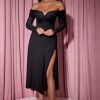 Off-Shoulder Lace-Up A-Line Midaxi Dress in Black