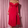 Off-Shoulder Lace-Up A-Line Midaxi Dress in Red