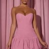 Cut-Out Bubble Hem Corset Mini Dress in Dusty Pink