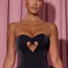 Embellished Heart Cut-Out Strapless Corset Top in Black