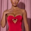 Embellished Heart Cut-Out Strapless Corset Top in Red