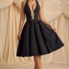 Halterneck Bow-Detail Midi Dress in Black