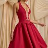 Halterneck Bow-Detail Midi Dress in True Red