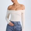 Modal Off-Shoulder Ruched Bodysuit in Ivory