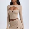 Modal Cut-Out Button-Detail Top in Taupe