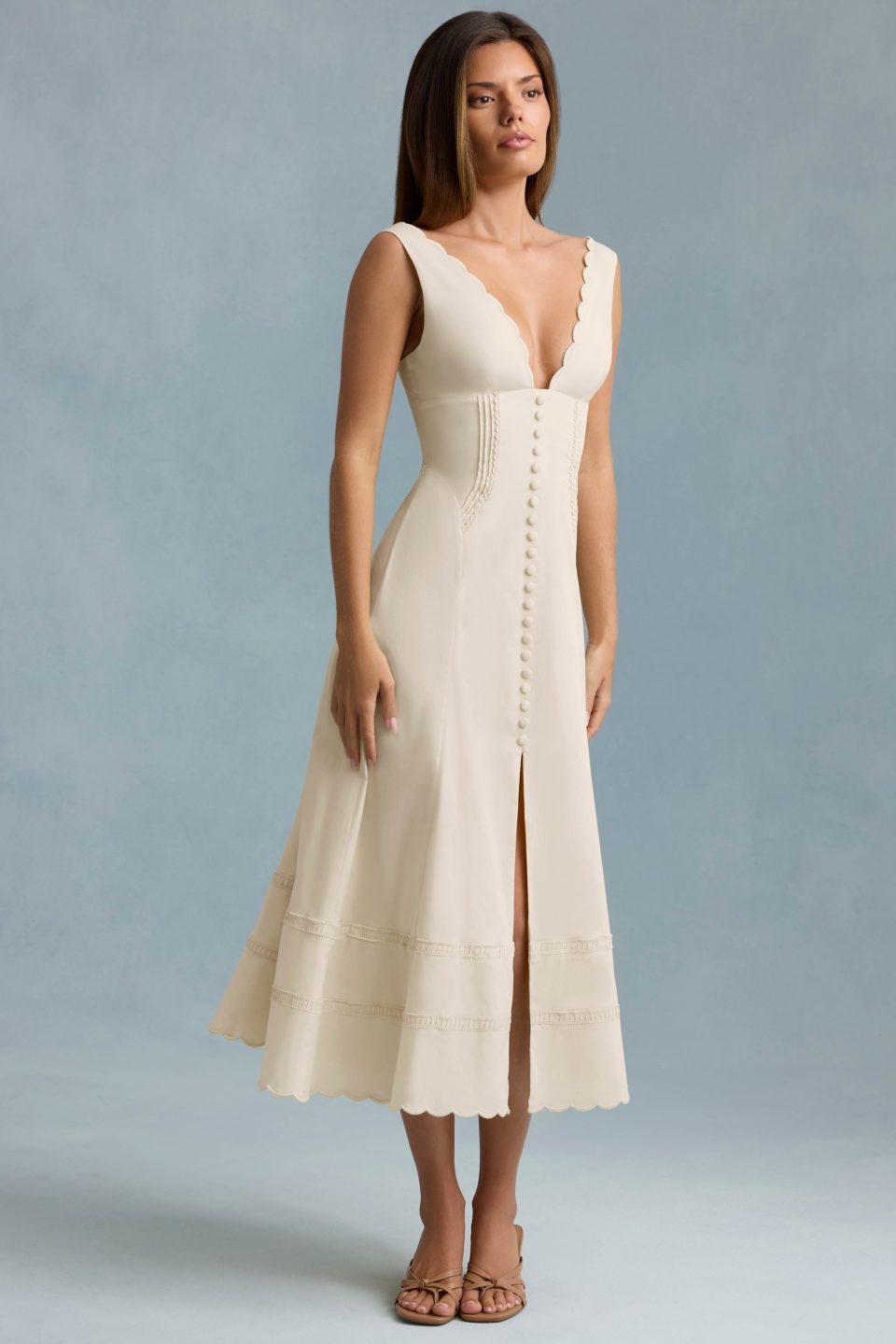 Cotton-Poplin A-Line Midaxi Dress in Ivory