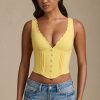 Plunge-Neck Scalloped Corset Top in Pastel Yellow