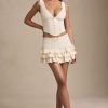 Layered Ruffled Low-Rise Mini Skirt in Ivory