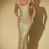 Embellished Cut-Out Gown in Gold
