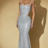 Embellished Cut-Out Gown in Silver