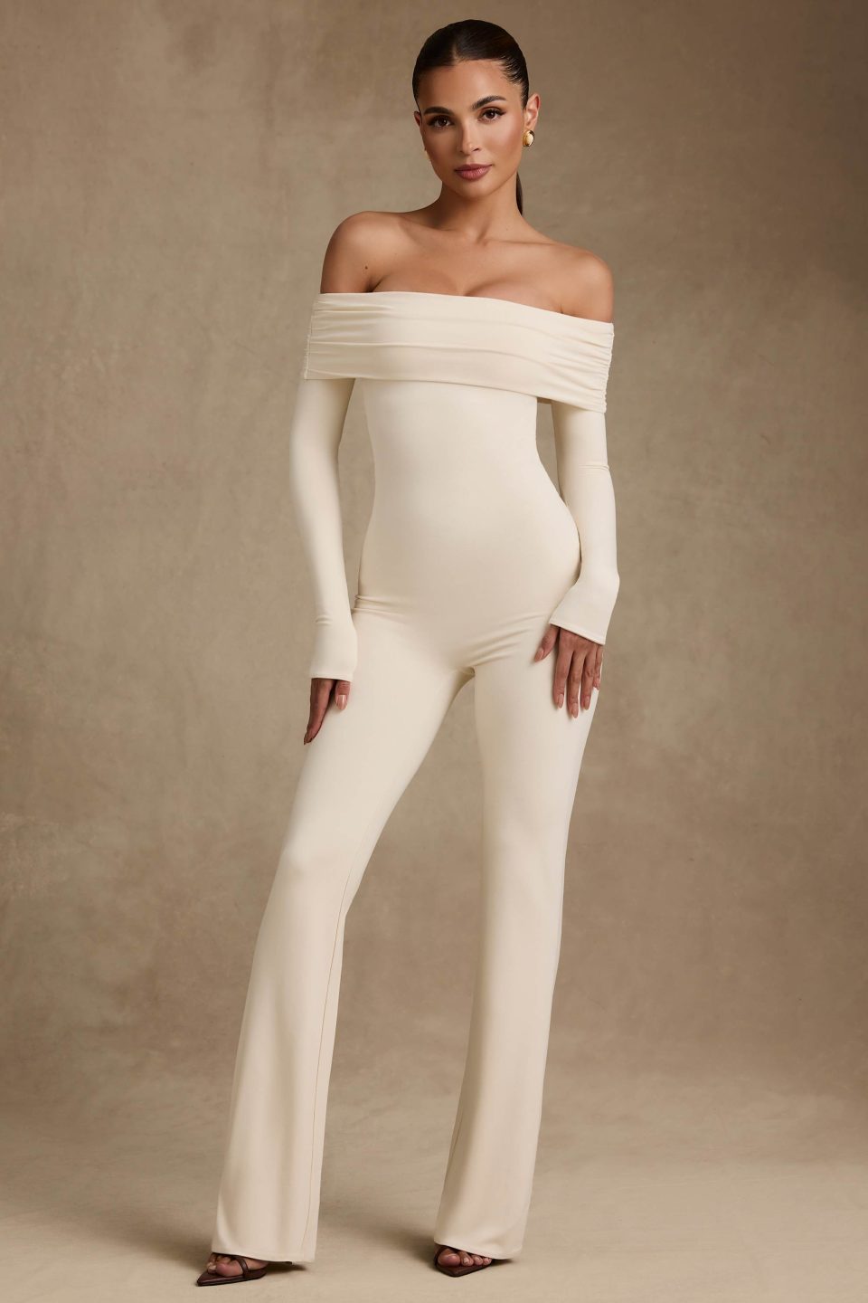 Modal Off-Shoulder Ruched Jumpsuit in Ivory