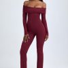 Modal Off-Shoulder Ruched Jumpsuit in Wine Red