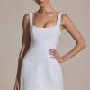 Embellished Structured A-Line Mini Dress in White