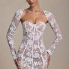 Lace-Detail Corset Mini Dress in White