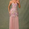 Embellished Convertible Lace-Up Gown in Floral Pink