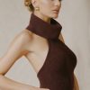 Ribbed-Knit Turtleneck Backless Top in Espresso