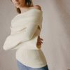 Ribbed-Knit Asymmetric Off-Shoulder Jumper in Butter Yellow