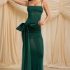 Bow-Detail Ruched Maxi Dress in Emerald Green