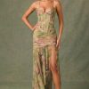 Ruched Asymmetric Corset Gown in Floral Multi Print