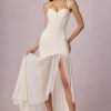 Ruched Asymmetric Corset Gown in Ivory