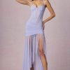 Ruched Asymmetric Corset Gown in Lilac