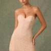 Embellished Sweetheart-Neck A-Line Mini Dress in Apricot