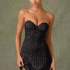 Embellished Sweetheart-Neck A-Line Mini Dress in Black