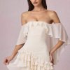 Off-Shoulder Ruffled Mini Dress in Ivory