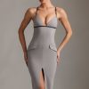 Plunge-Neck Backless Midaxi Dress in Grey