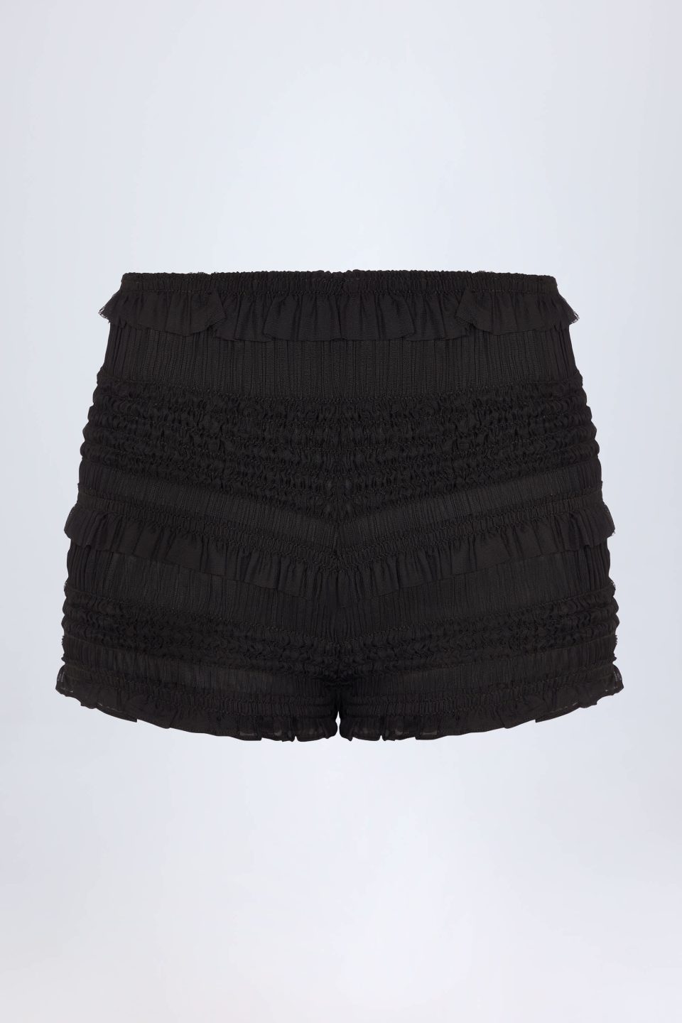 Ruffled Mid-Rise Shorts in Black