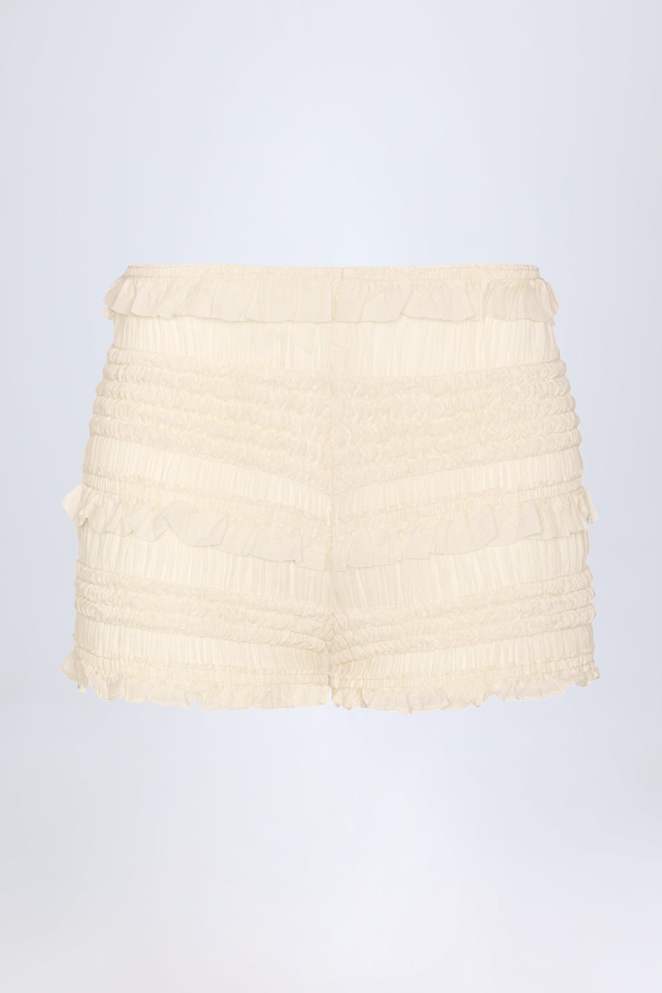 Ruffled Mid-Rise Shorts in Ivory
