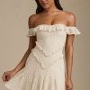 Off-Shoulder Lace A-Line Mini Dress in Ivory