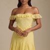 Off-Shoulder Lace A-Line Mini Dress in Pastel Yellow