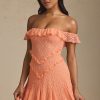 Off-Shoulder Lace A-Line Mini Dress in Peach