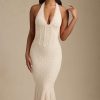 Halterneck Corset Lace Midaxi Dress in Ivory