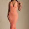 Halterneck Corset Lace Midaxi Dress in Peach