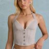 Halterneck Corset Top in Ecru