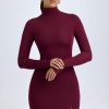 Modal Turtleneck Mini Dress in Wine Red