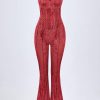 Lace-Up Ruffled Flared Jumpsuit in Red Print