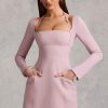 Pinstripe Structured A-Line Mini Dress in Mauve