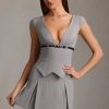 Pinstripe Pleated Waistcoat Mini Dress in Grey
