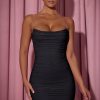 Ruched Backless Bodycon Mini Dress in Black