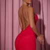 Ruched Backless Bodycon Mini Dress in Red