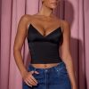Ruched Plunge-Neck Camisole Top in Black
