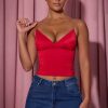 Ruched Plunge-Neck Camisole Top in Red