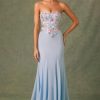 Embellished Corset Fishtail Gown in Floral Blue