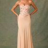 Embellished Corset Fishtail Gown in Floral Beige