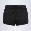 Lace-Up Mid-Rise Shorts in Black