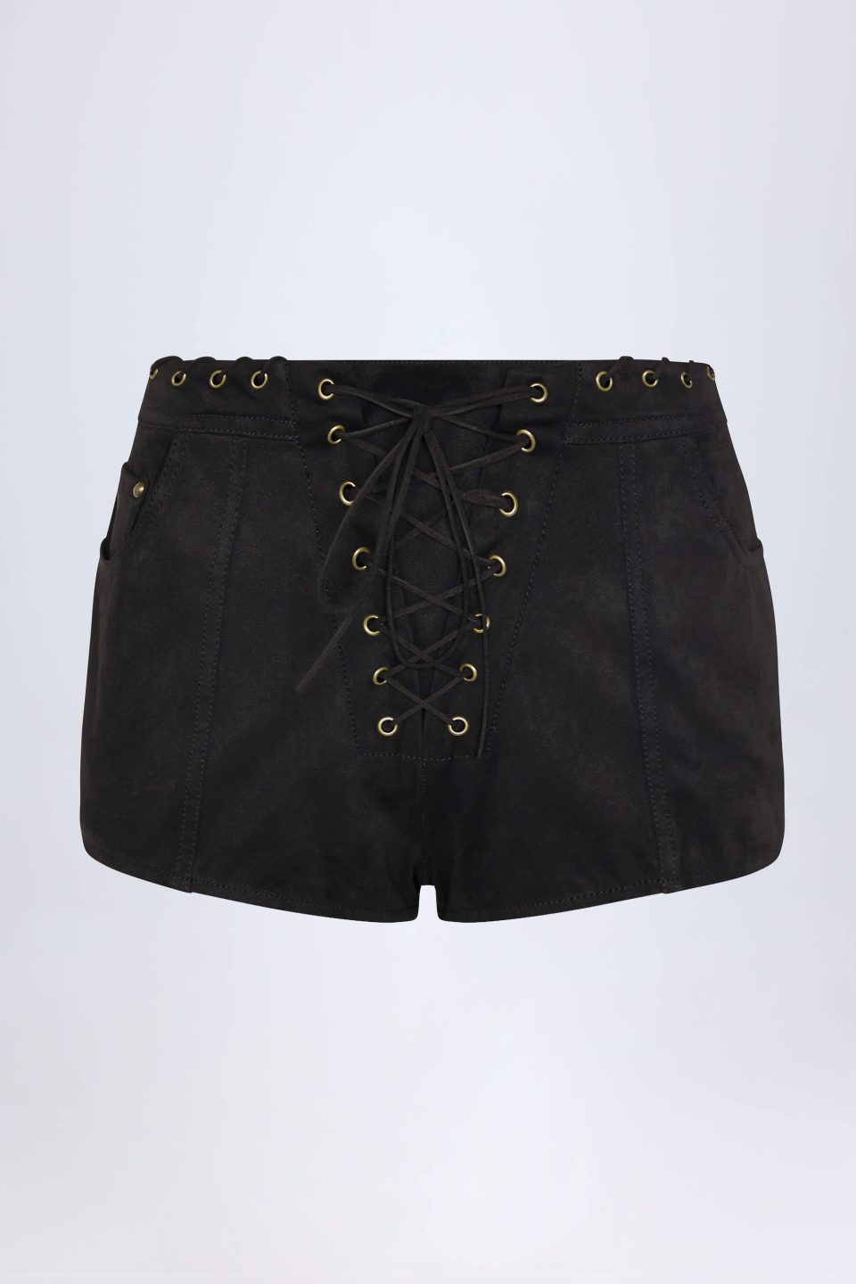 Lace-Up Mid-Rise Shorts in Black