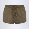 Lace-Up Mid-Rise Shorts in Dark Khaki